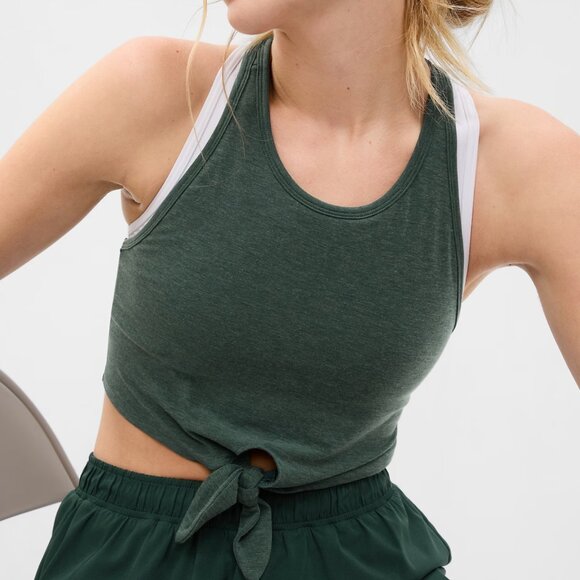NEW (NWT) GapFit Breathe Tie-Front Cropped Brami - Hunter Green - Picture 1 of 6